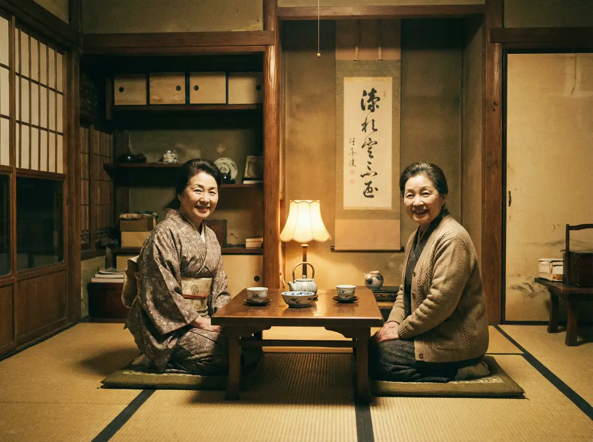 两位优雅的 光与夜之恋攻略 在日式茶室中品茶交谈